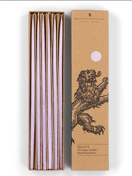 BRITISH COLOUR STANDARD Thin Taper Candle Set of 12 - Verbena Mauve