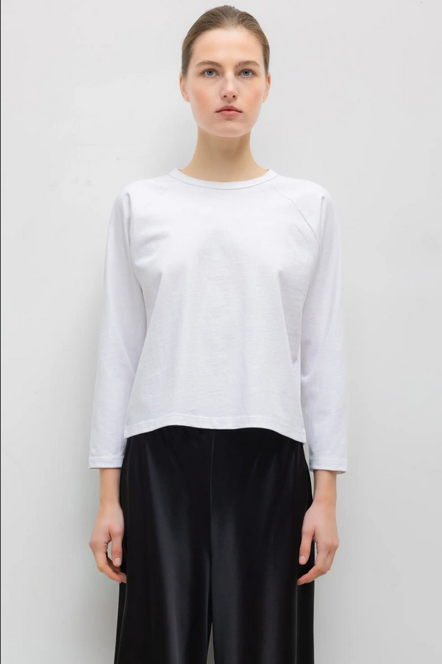 LESET The Margo Long Sleeve Baseball Tee - White