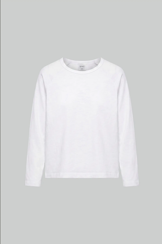 LESET The Margo Long Sleeve Baseball Tee - White