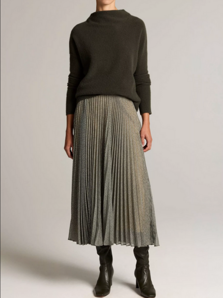 VINCE Sheer Houndstooth Pleated Pull-On Skirt