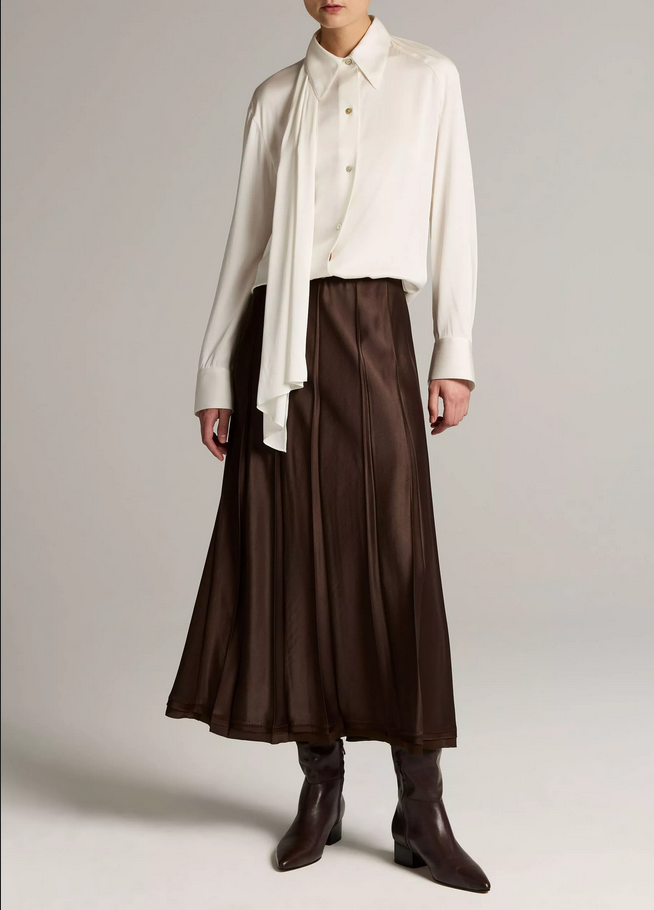 VINCE Silk-Blend Draped Scarf-Tie Button-Front Shirt - Off White