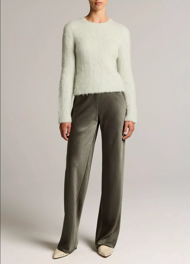 VINCE Colette High-Rise Fluid Satin Bias Pant - Dusty Olive