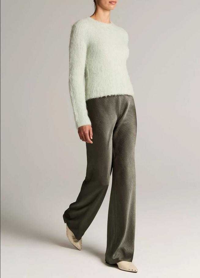 VINCE Colette High-Rise Fluid Satin Bias Pant - Dusty Olive