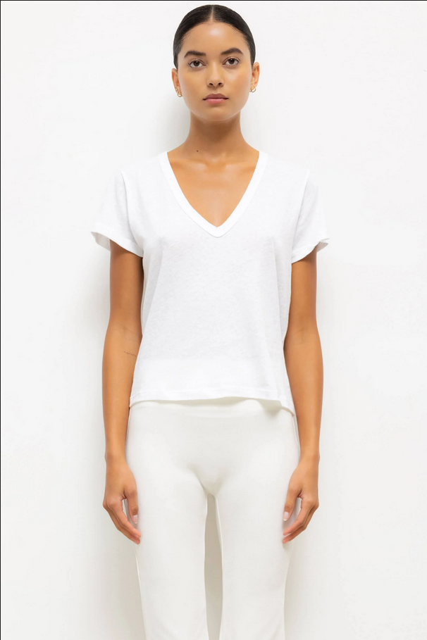 LESET Laura V Neck Tee - White