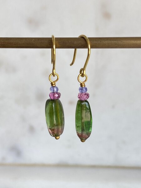 MALLARY MARKS Spun Sugar Earrings - Tanzanite & Pink Purple Sapphire with Green Tourmaline