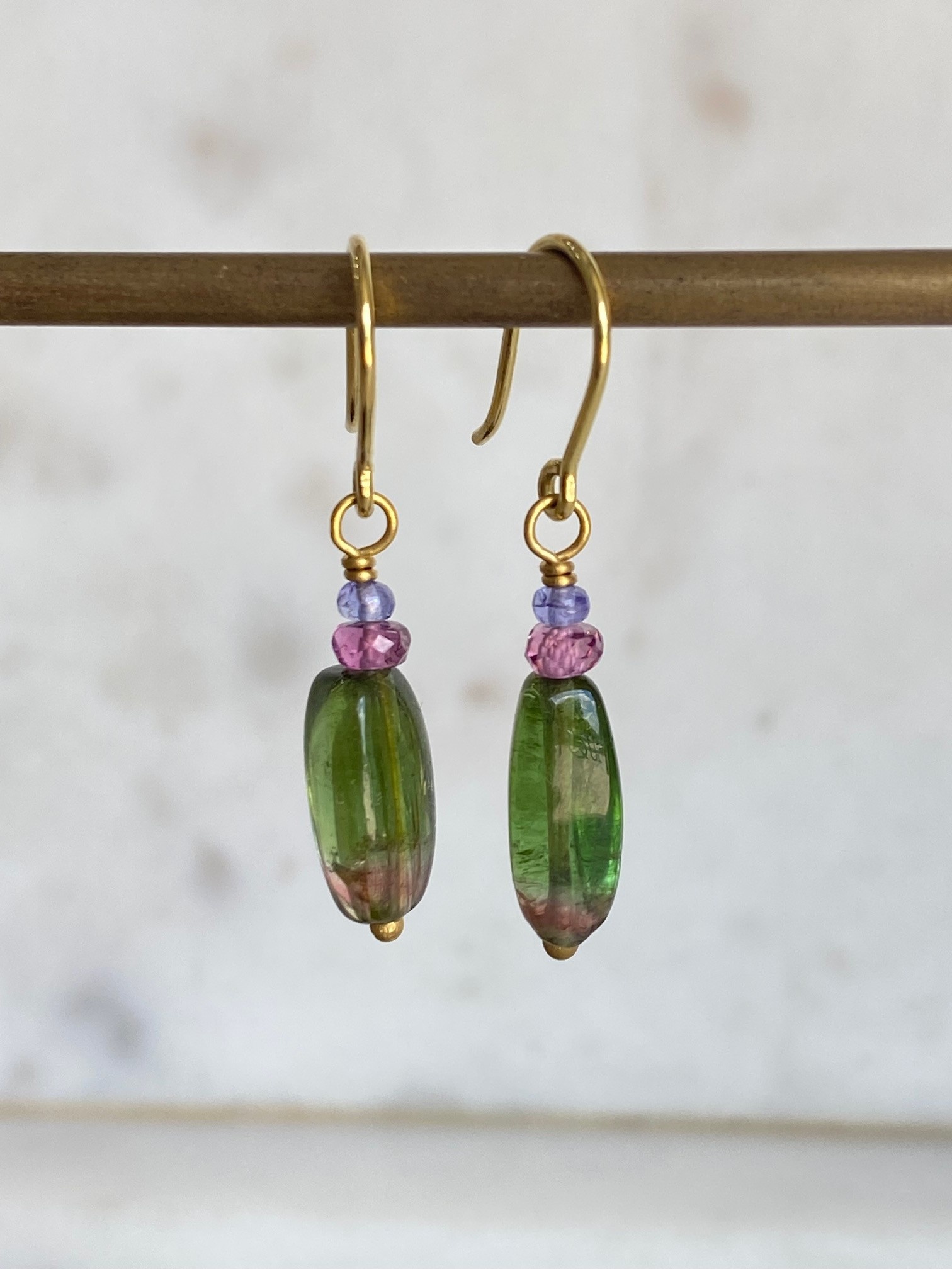 MALLARY MARKS Spun Sugar Earrings - Tanzanite & Pink Purple Sapphire with Green Tourmaline