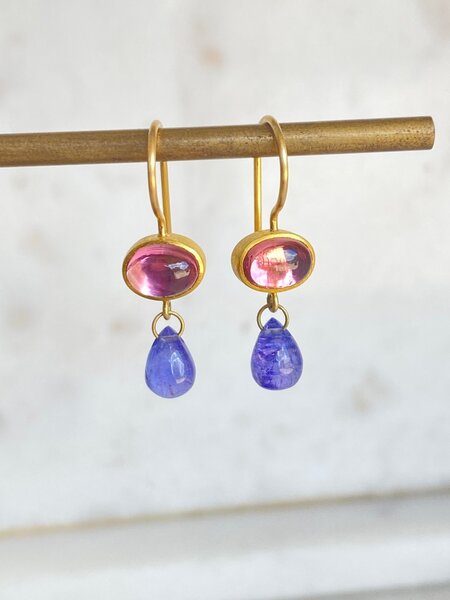 MALLARY MARKS Apple & Eve - Oval Pink Tourmaline with Tanzanite Briolette Earrings