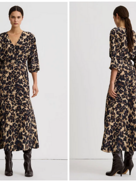 SMYTHE V-Neck Flounce Hem Dress - Leopard