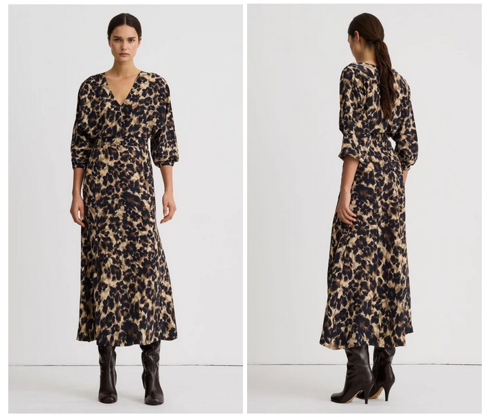 SMYTHE V-Neck Flounce Hem Dress - Leopard