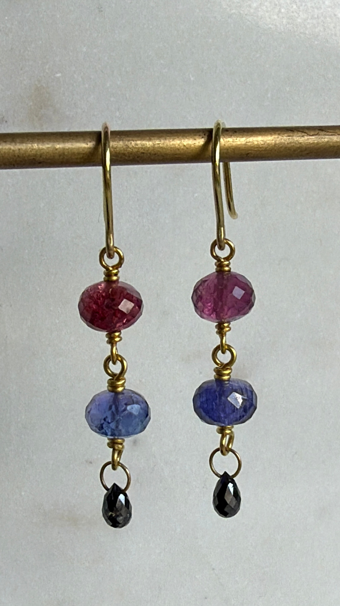 MALLARY MARKS Spun Sugar Earrings - 3 Tier - Pink Tourmaline, Tanzanite, Black Diamonds