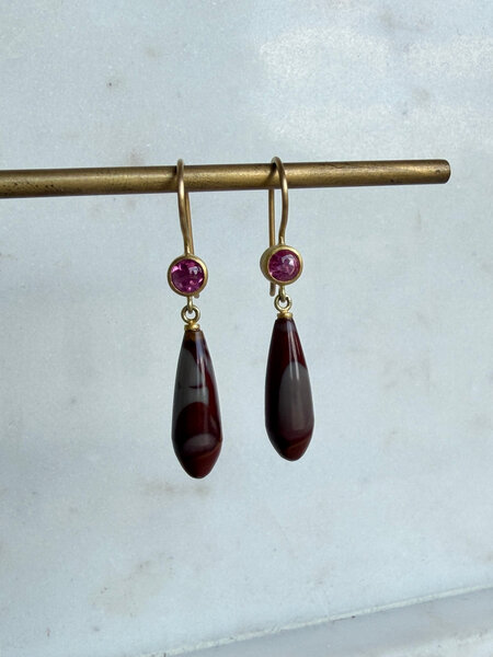 MALLARY MARKS Apple & Eve Earrings - Pink Tourmaline & Brown/Grey Jasper