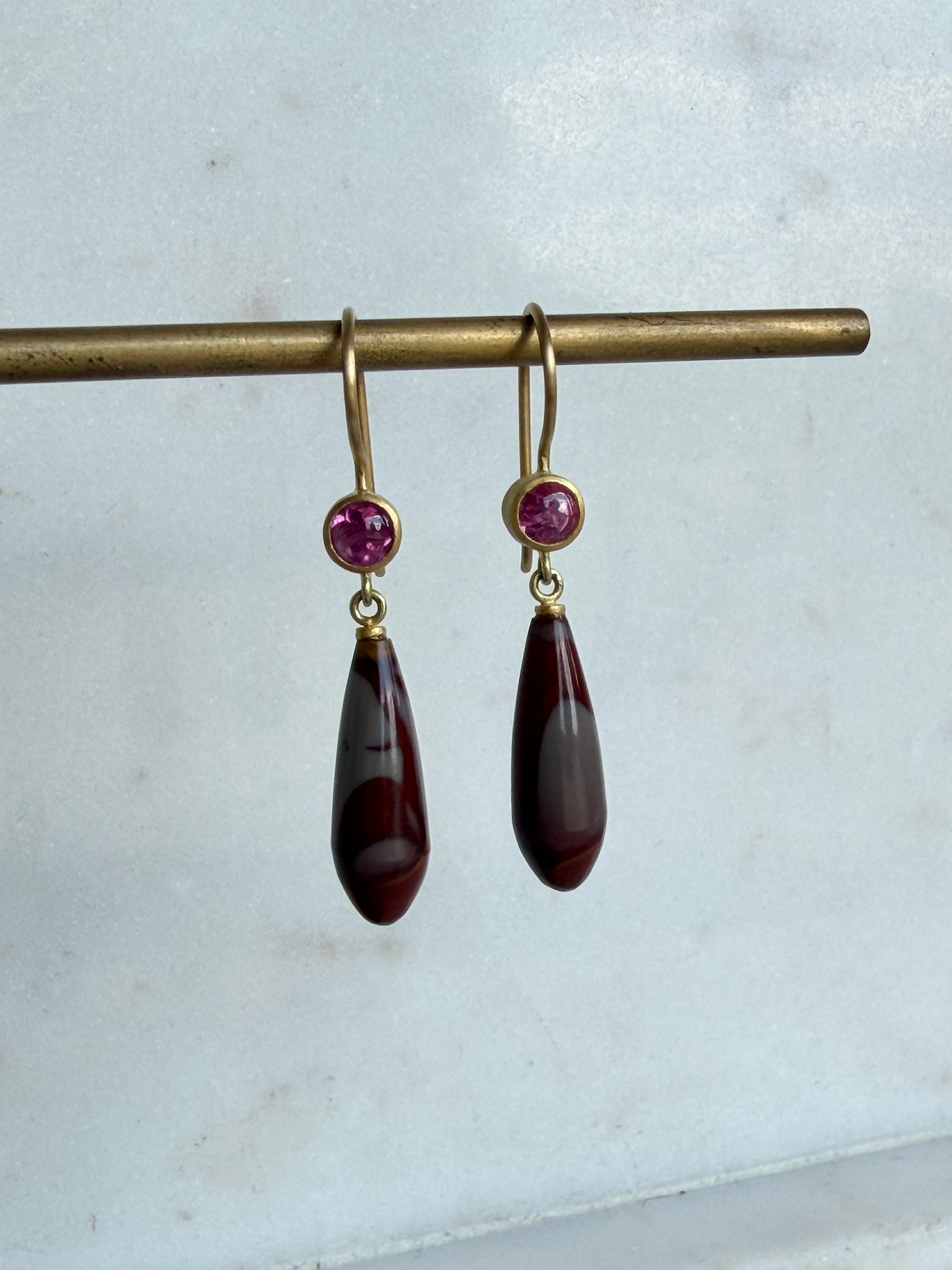 MALLARY MARKS Apple & Eve Earrings - Pink Tourmaline & Brown/Grey Jasper