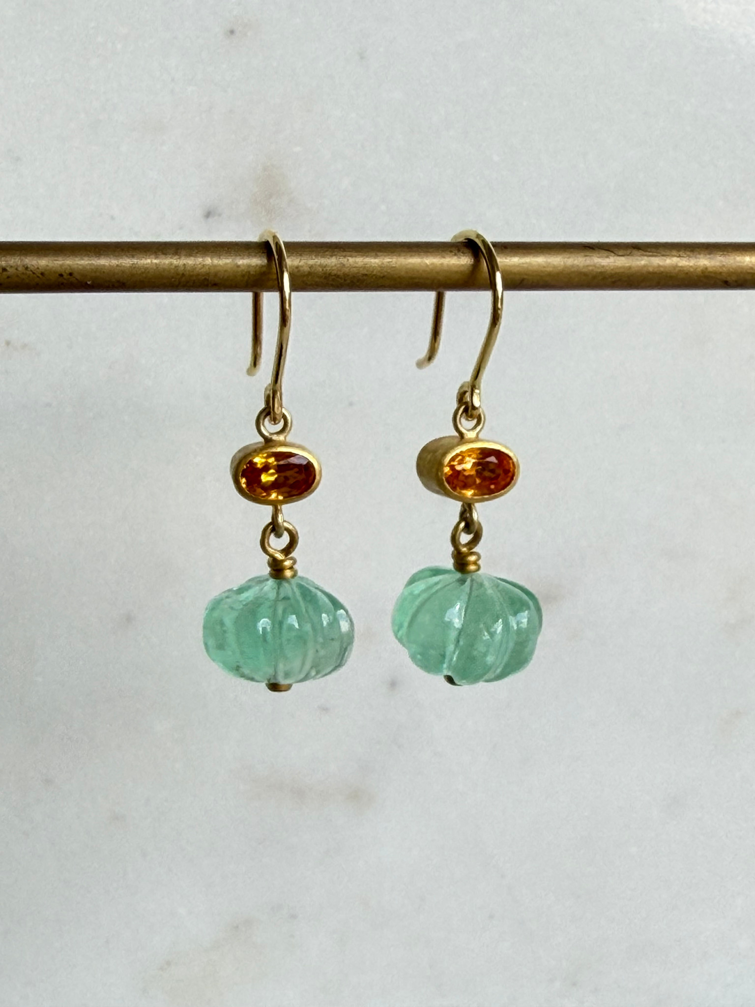 MALLARY MARKS Apple & Eve Earrings - Yellow Orange Sapphires & Carved Emerald Melon Beads