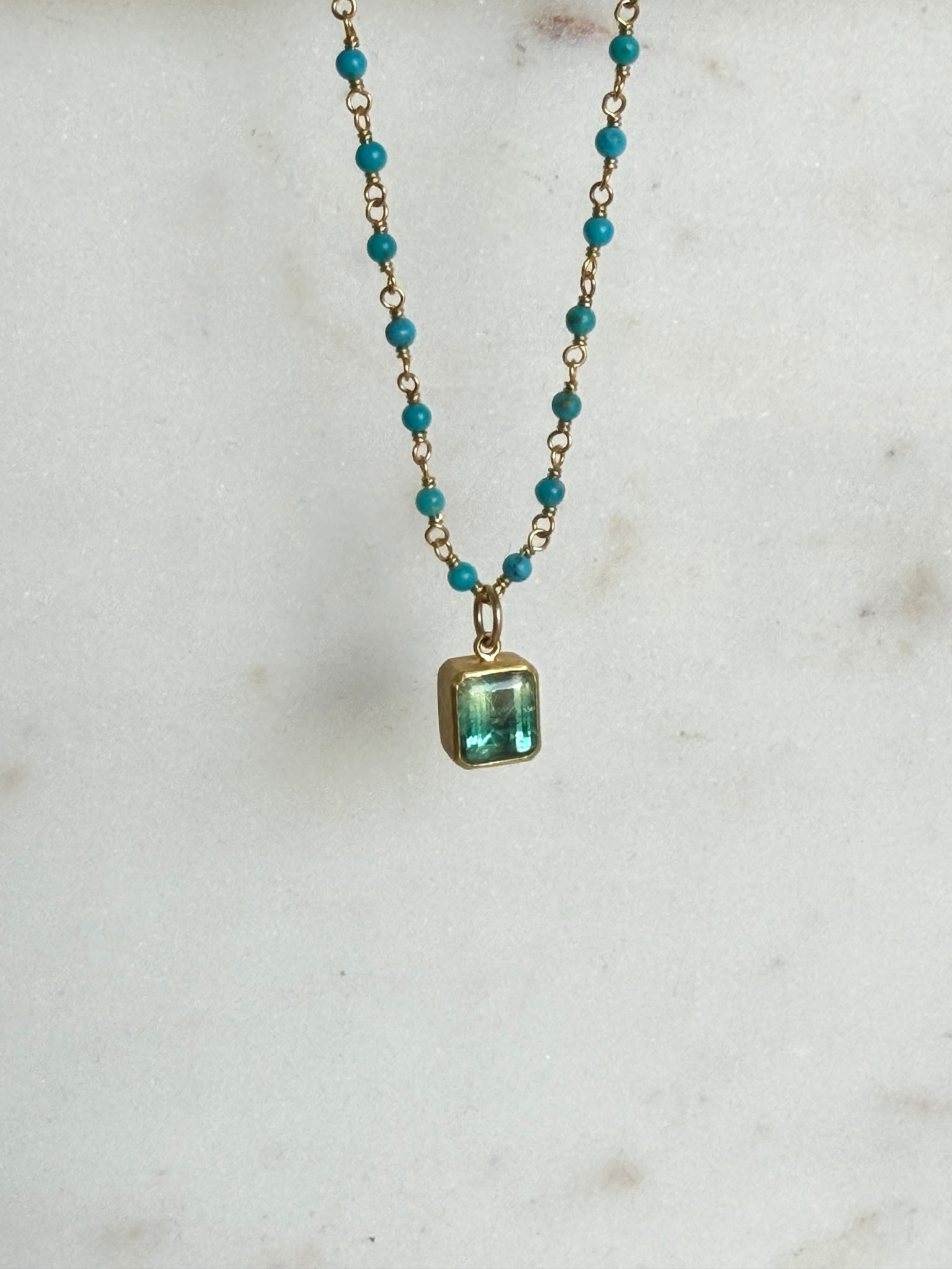 MALLARY MARKS Spun Sugar Necklace - Turquoise with Bi-color Tourmaline Pendant