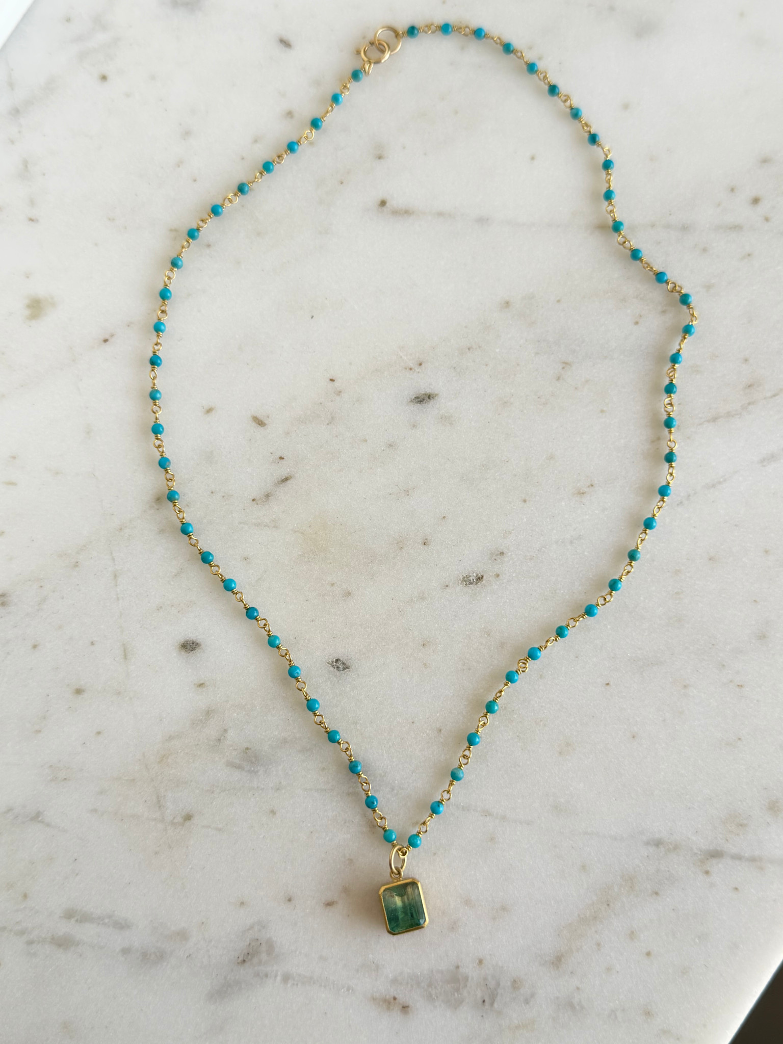 MALLARY MARKS Spun Sugar Necklace - Turquoise with Bi-color Tourmaline Pendant