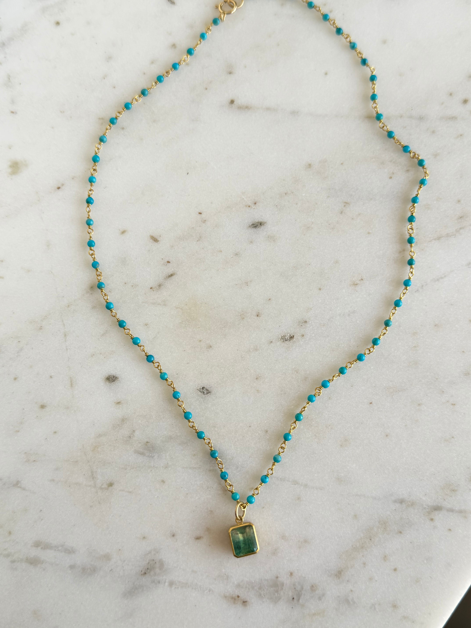 MALLARY MARKS Spun Sugar Necklace - Turquoise with Bi-color Tourmaline Pendant