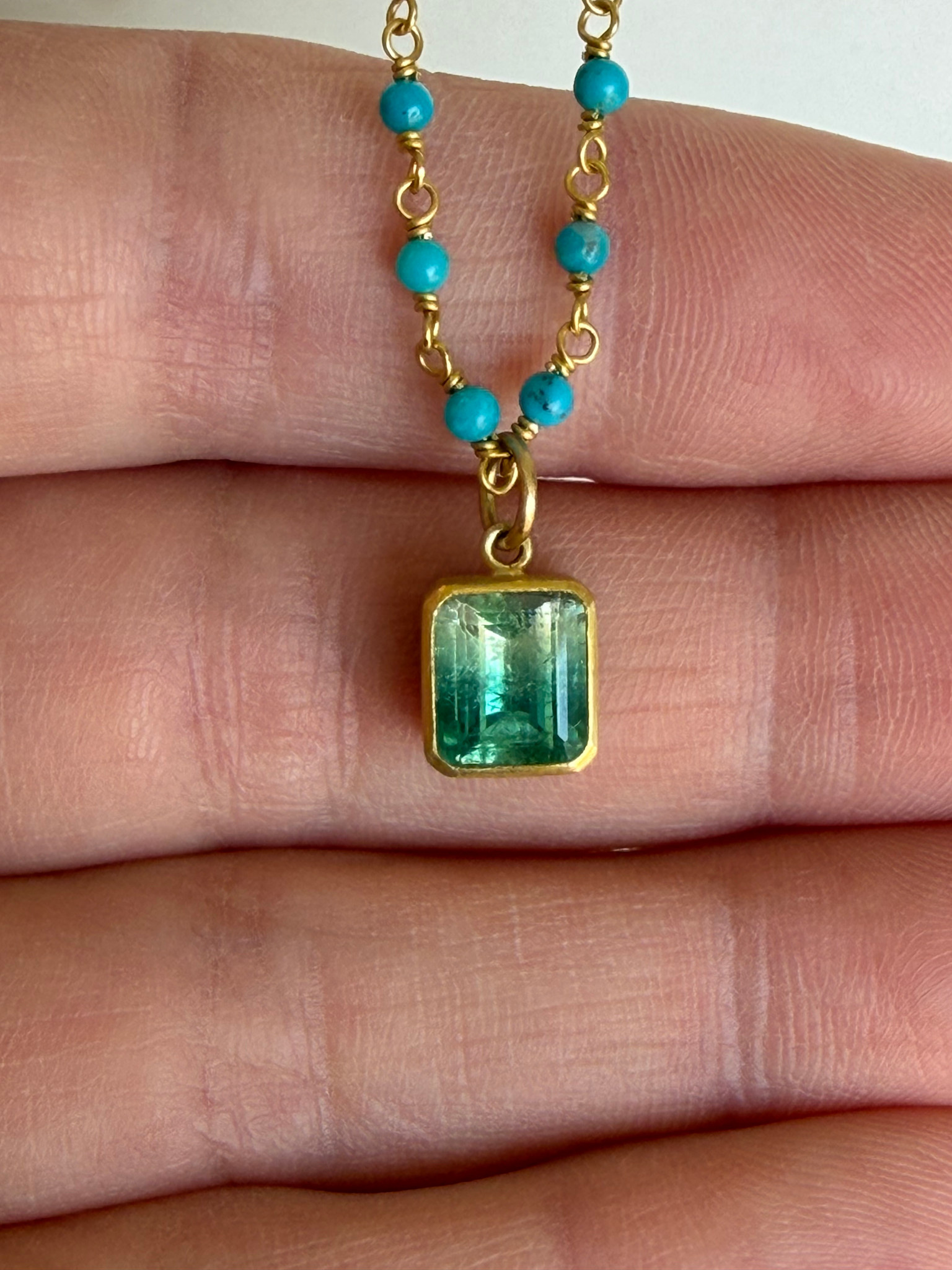 MALLARY MARKS Spun Sugar Necklace - Turquoise with Bi-color Tourmaline Pendant