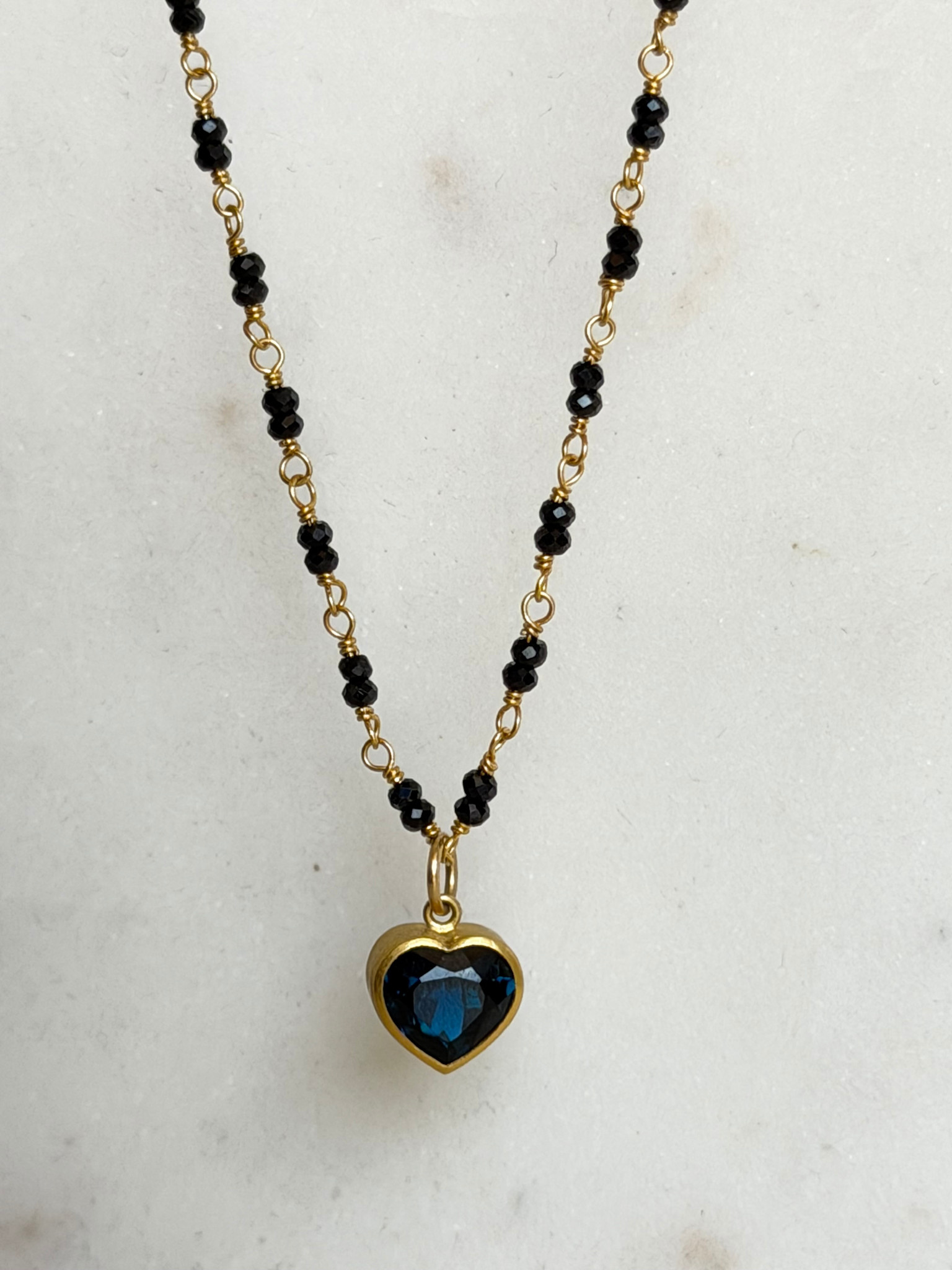 MALLARY MARKS Spun Sugar Necklace - Black Spinel & Indicolite Heart Pendant