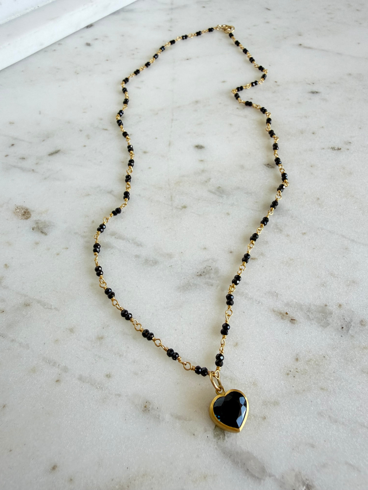 MALLARY MARKS Spun Sugar Necklace - Black Spinel & Indicolite Heart Pendant