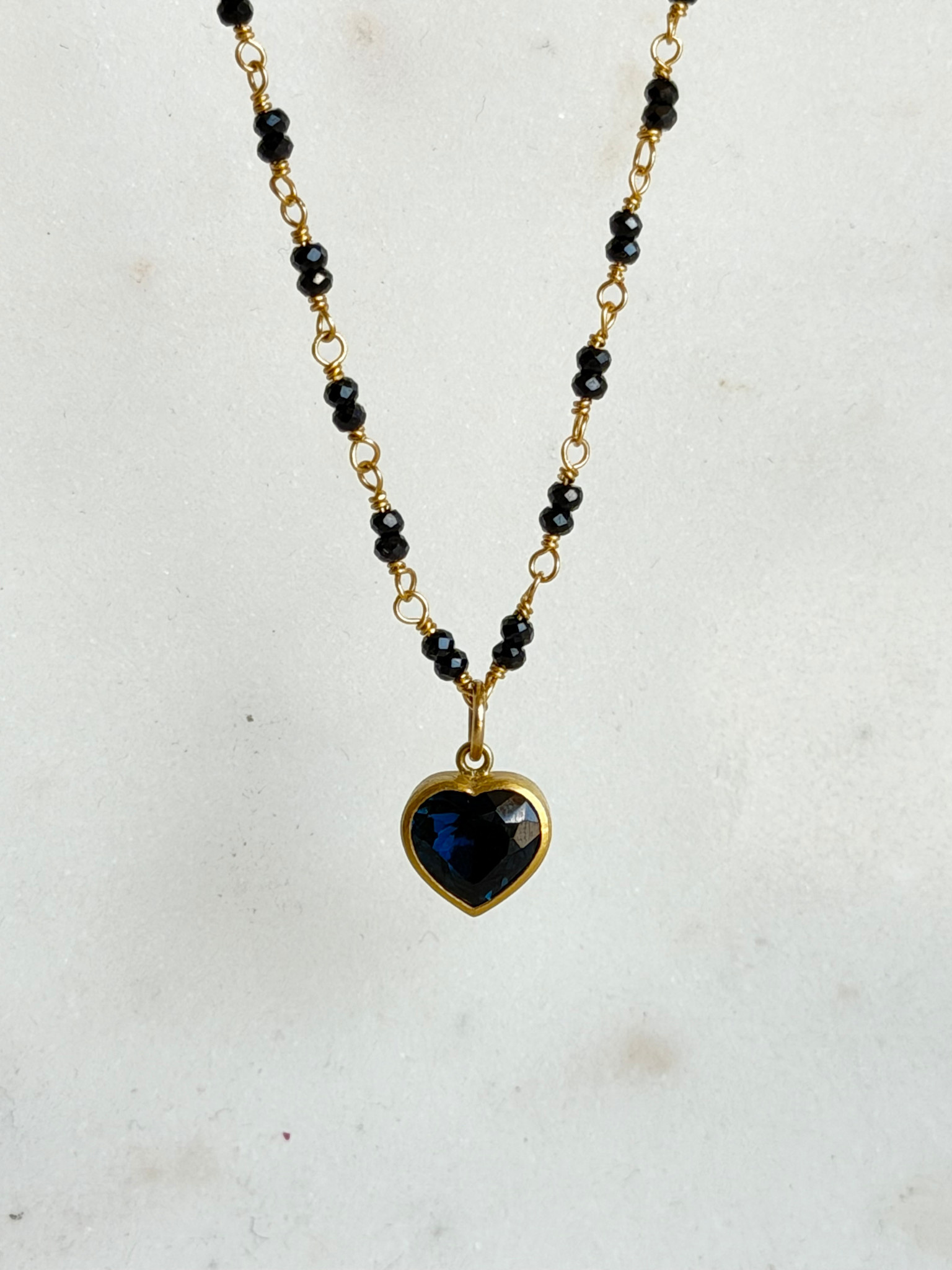 MALLARY MARKS Spun Sugar Necklace - Black Spinel & Indicolite Heart Pendant
