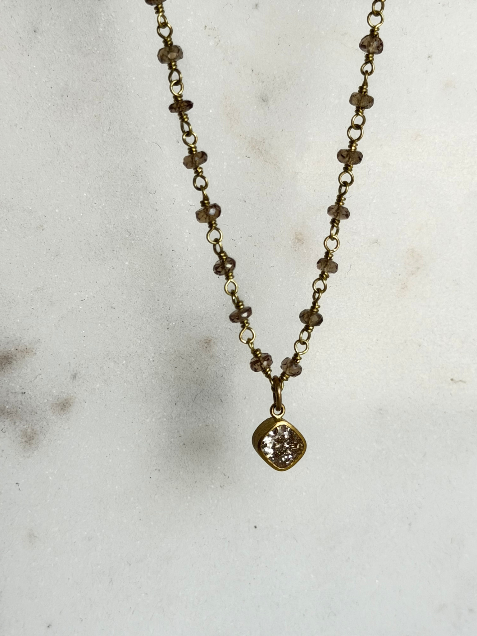 MALLARY MARKS Spun Sugar Necklace - Brown Garnet Beads w/ Champagne Diamond Pendant