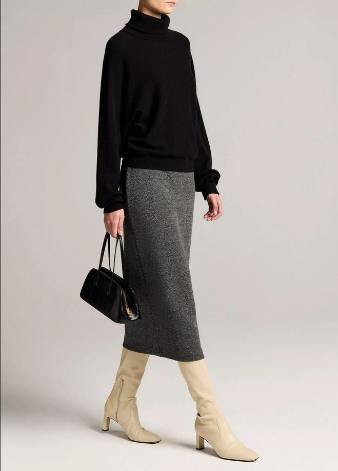 VINCE Houndstooth Italian Cotton-Blend Skirt