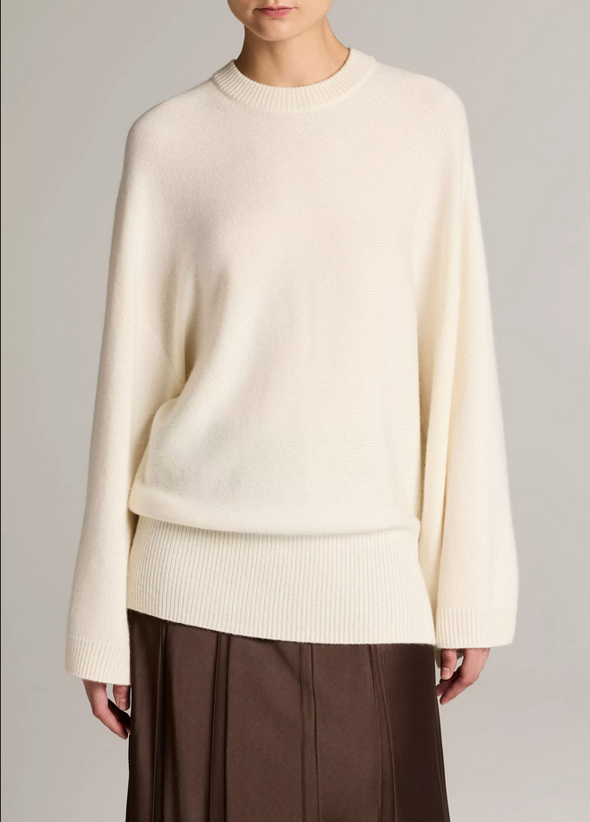 VINCE Wool-Cashmere Wide-Sleeve Crew Neck Sweater