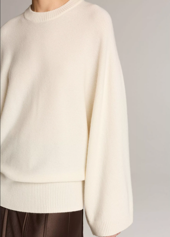VINCE Wool-Cashmere Wide-Sleeve Crew Neck Sweater
