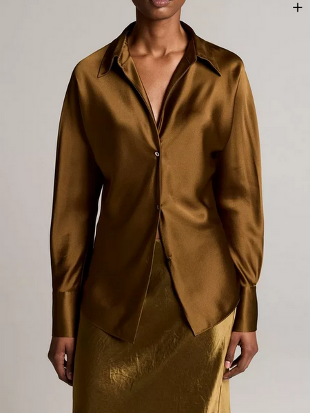 VINCE Silk Bias Long-Sleeve Blouse
