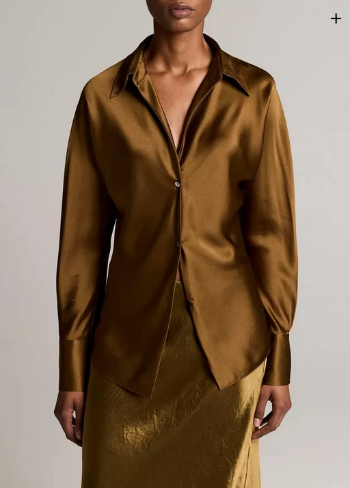 VINCE Silk Bias Long-Sleeve Blouse