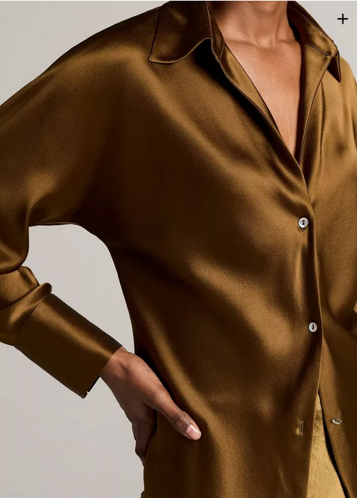 VINCE Silk Bias Long-Sleeve Blouse
