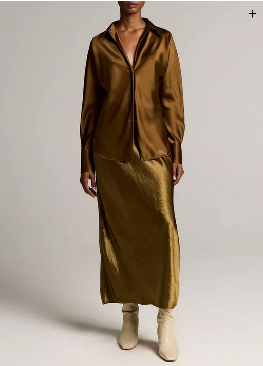 VINCE Silk Bias Long-Sleeve Blouse