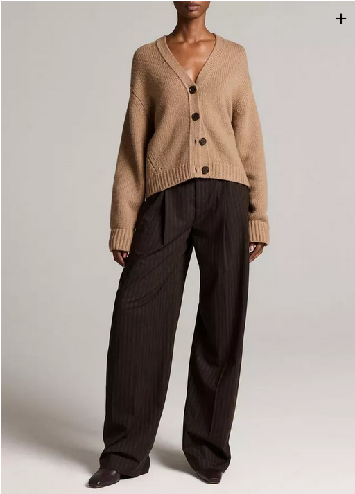 VINCE Wool-Cashmere Boxy V-Neck Cardigan