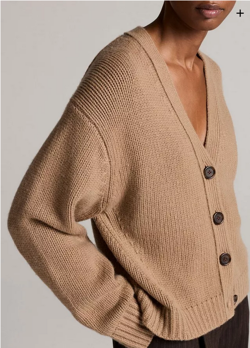VINCE Wool-Cashmere Boxy V-Neck Cardigan