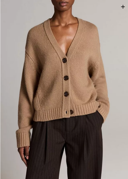 VINCE Wool-Cashmere Boxy V-Neck Cardigan