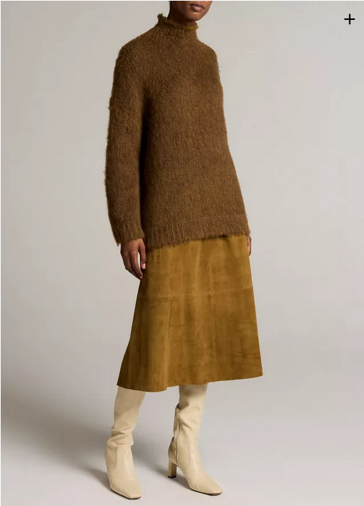 VINCE Brushed Wool-Cotton Oversized Mock Neck Sweater