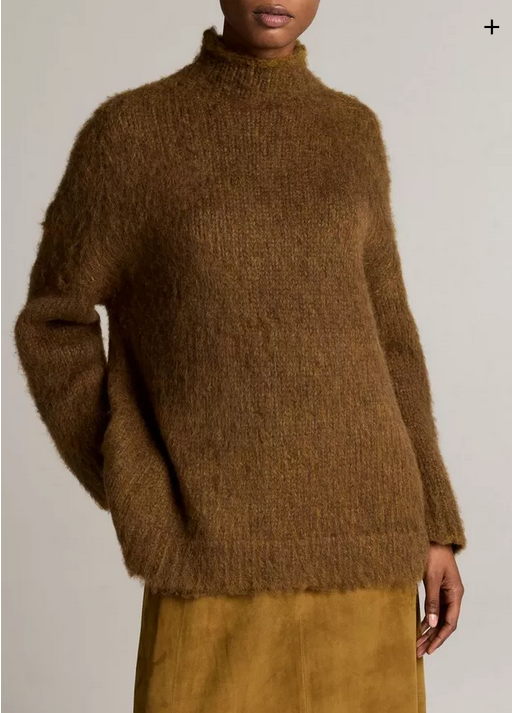 VINCE Brushed Wool-Cotton Oversized Mock Neck Sweater