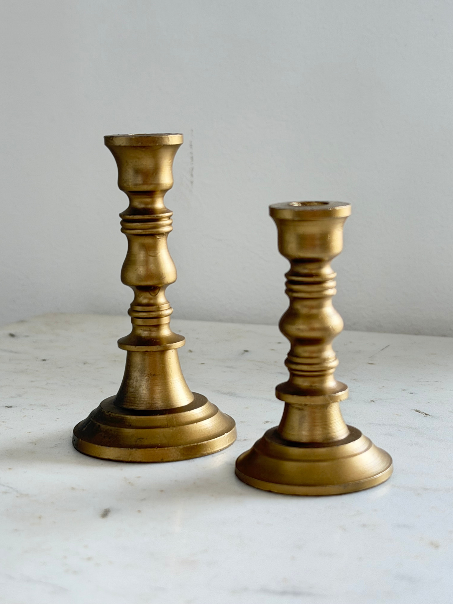 BRITISH COLOUR STANDARD Small Thin Taper Candlesticks - Brass