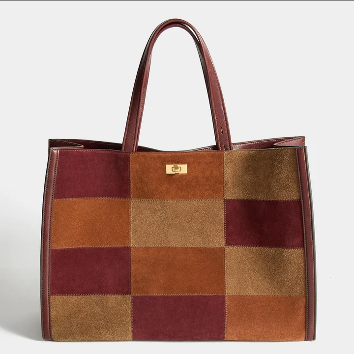 ANYA HINDMARCH Mortimer Patchwork Suede Tote - Terrier Brown