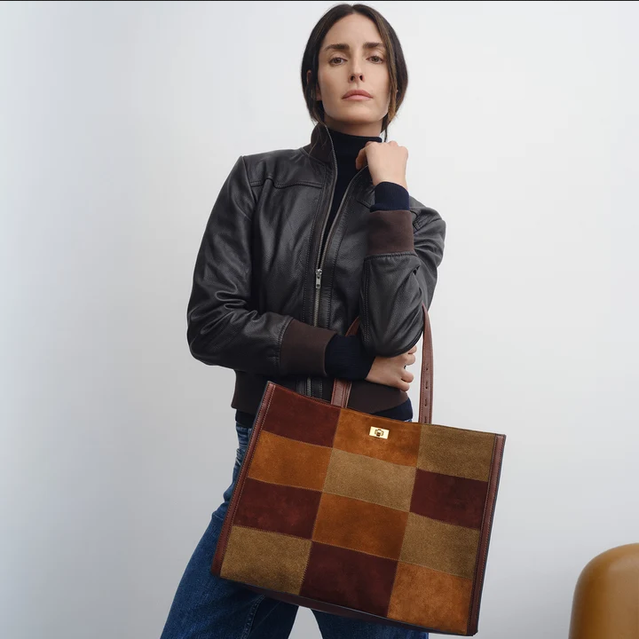 ANYA HINDMARCH Mortimer Patchwork Suede Tote - Terrier Brown