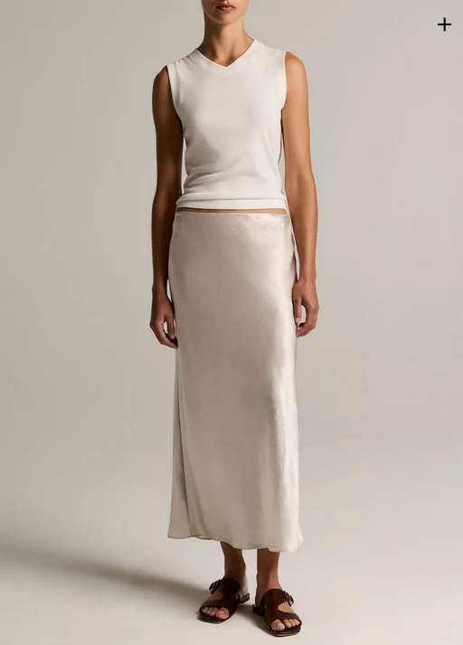 VINCE Satin Side Slit Slip Skirt