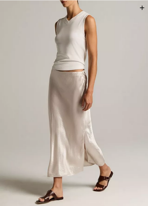 VINCE Satin Side Slit Slip Skirt