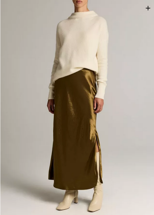 VINCE Satin Side Slit Slip Skirt