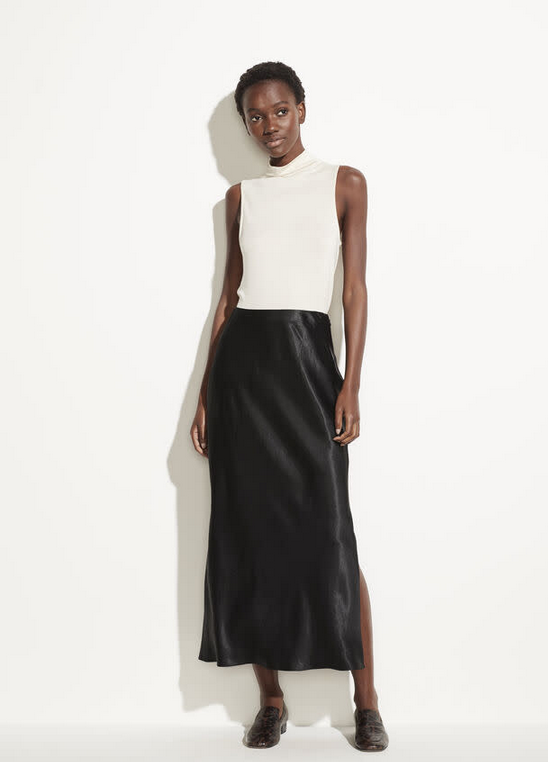 VINCE Satin Side Slit Slip Skirt