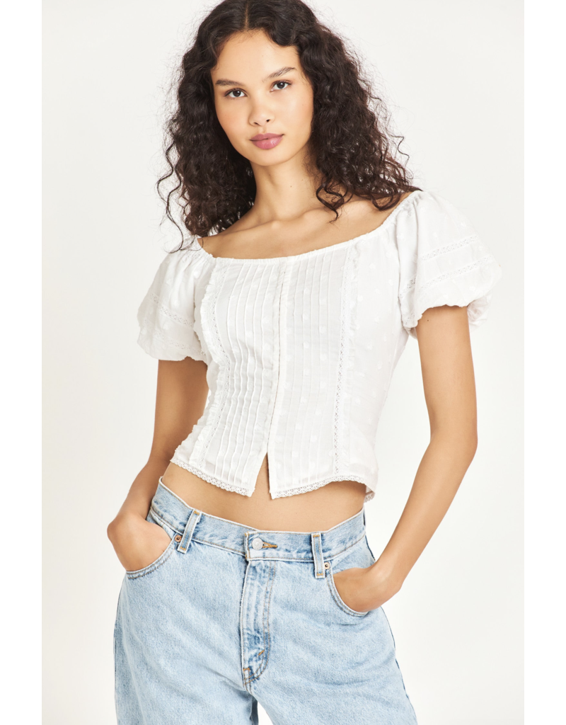 Zia Scoop Neck Lace Up Back Crop Top in White