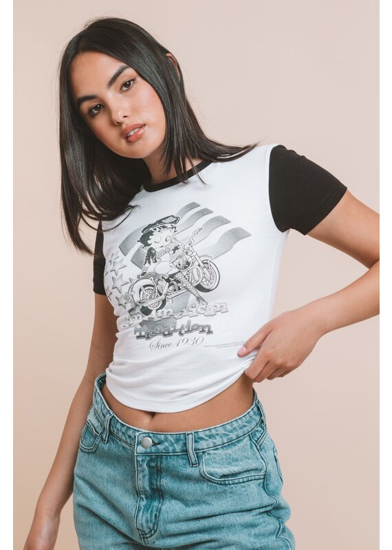 Daisy Street Betty Boop Biker Crop Tee