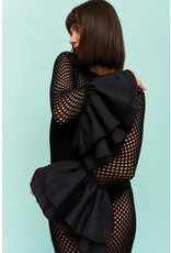 Pitusa Crochet Contrast Ruffle Sleeve Dress