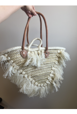 Straw Tassels with Leather Strap Beach Bag