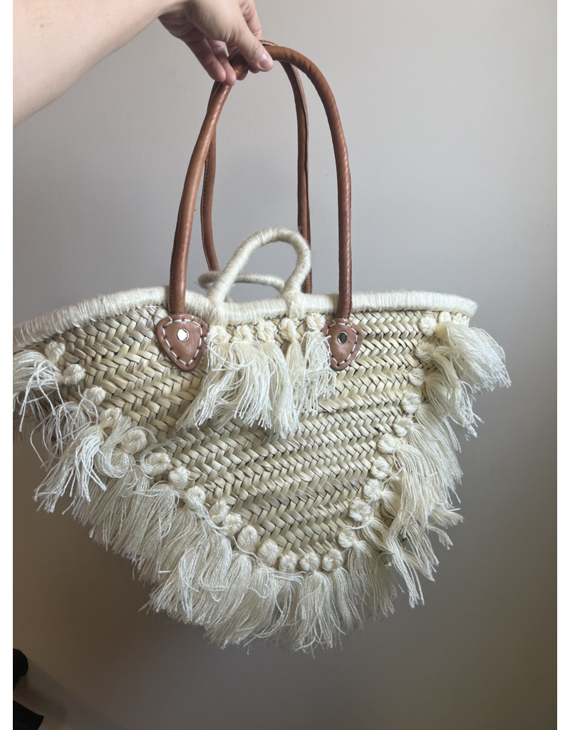 Straw Tassels with Leather Strap Beach Bag