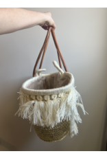 Straw Tassels with Leather Strap Beach Bag